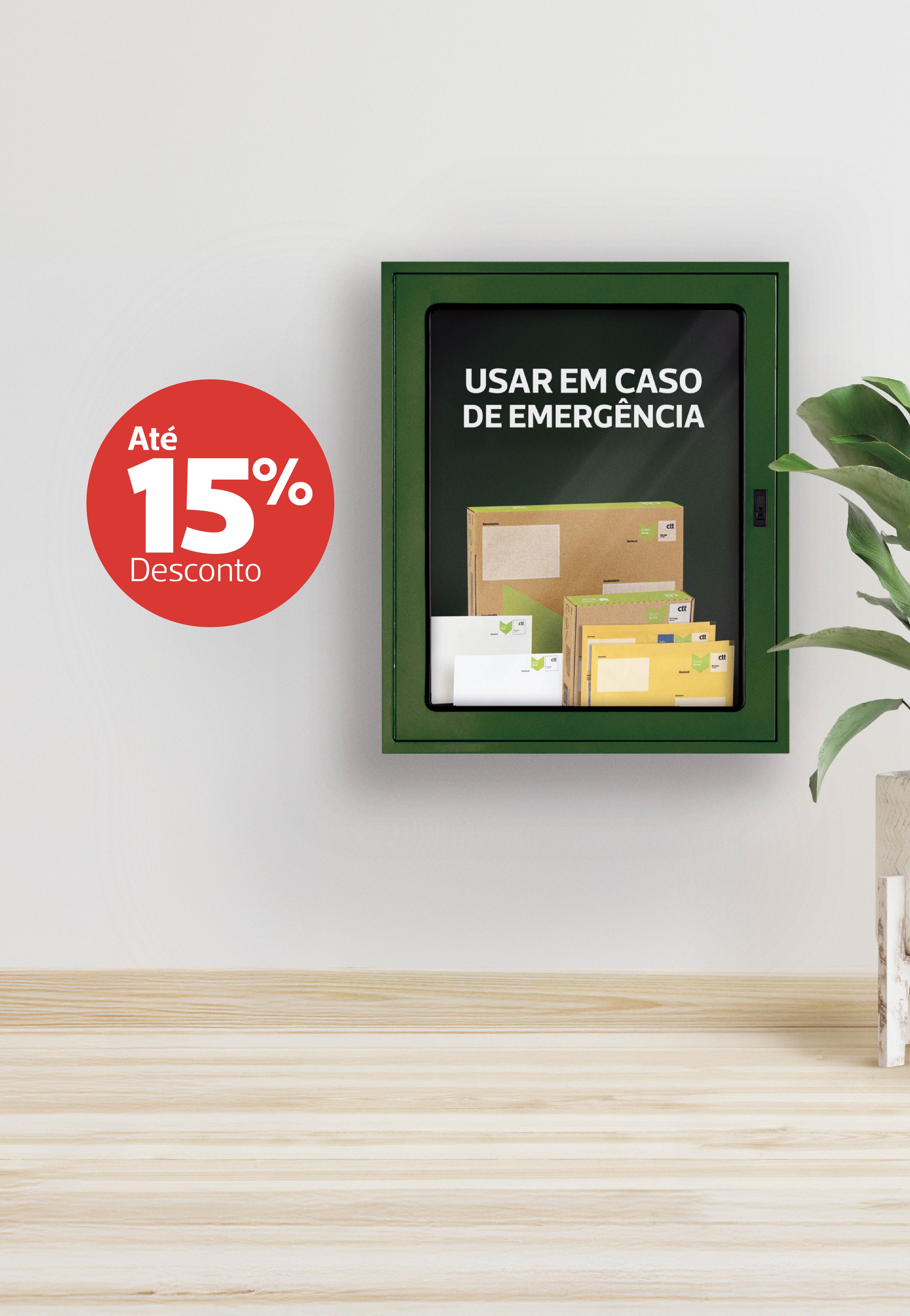 Caixa de emergência com produtos de Correio Verde e onde se pode ler 