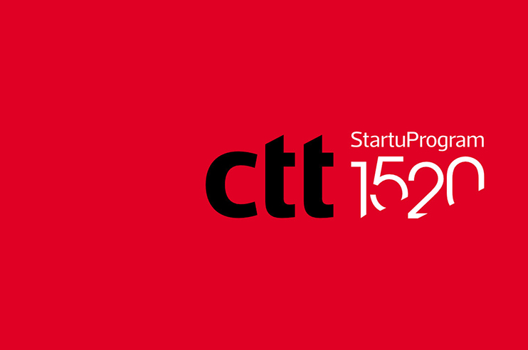 Fundo vermelho com o logótipo dos CTT a preto e o do 1520 a branco.