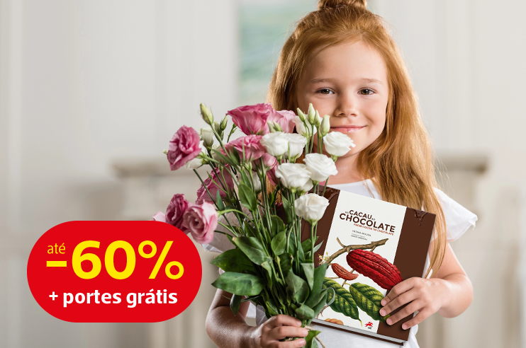Menina com flores e livro para oferecer no Dia da Mãe e onde se pode ler ainda 
